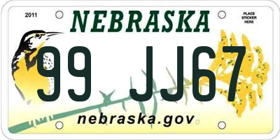 NE license plate 99JJ67