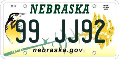 NE license plate 99JJ92