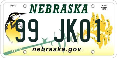 NE license plate 99JK01