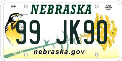 NE license plate 99JK90