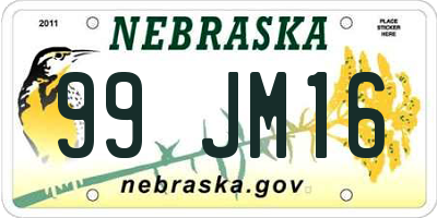 NE license plate 99JM16