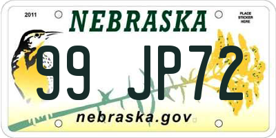NE license plate 99JP72