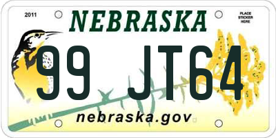 NE license plate 99JT64
