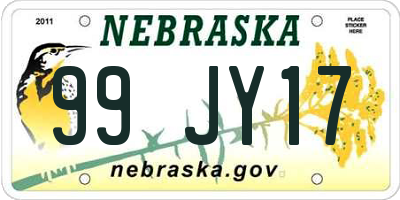 NE license plate 99JY17