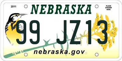 NE license plate 99JZ13