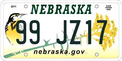 NE license plate 99JZ17