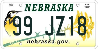 NE license plate 99JZ18