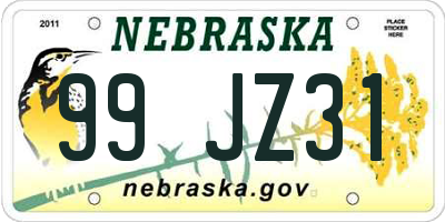 NE license plate 99JZ31
