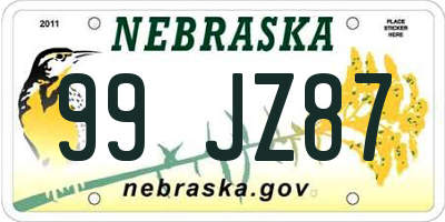 NE license plate 99JZ87