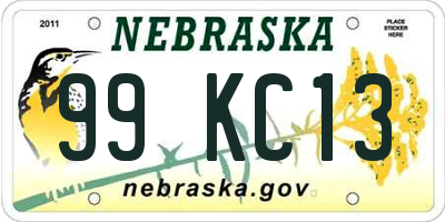 NE license plate 99KC13