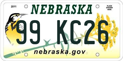 NE license plate 99KC26