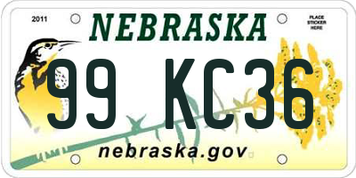 NE license plate 99KC36