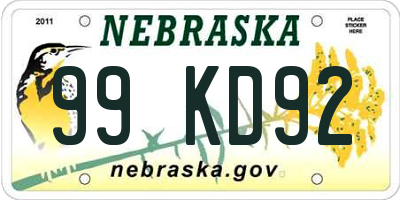 NE license plate 99KD92