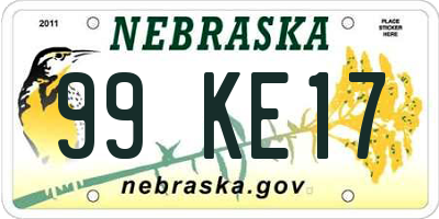 NE license plate 99KE17