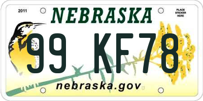 NE license plate 99KF78