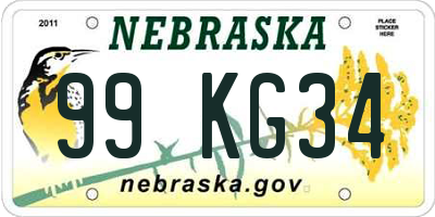 NE license plate 99KG34