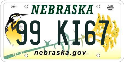 NE license plate 99KI67