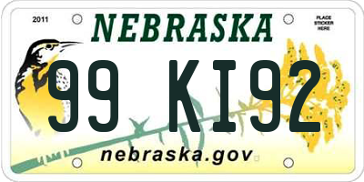 NE license plate 99KI92