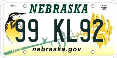 NE license plate 99KL92