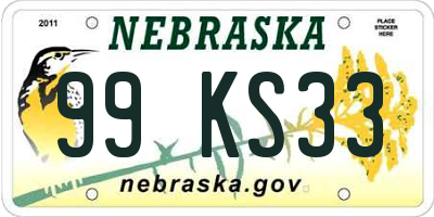 NE license plate 99KS33
