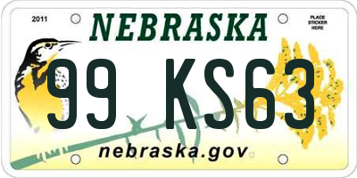 NE license plate 99KS63