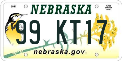 NE license plate 99KT17