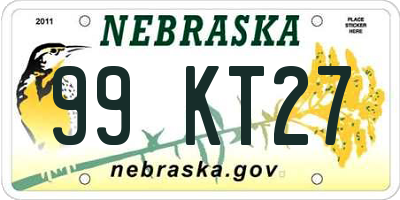 NE license plate 99KT27