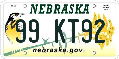 NE license plate 99KT92