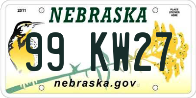 NE license plate 99KW27