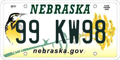 NE license plate 99KW98