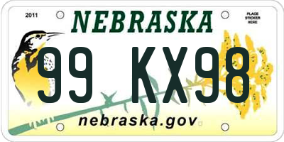 NE license plate 99KX98