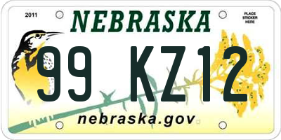 NE license plate 99KZ12