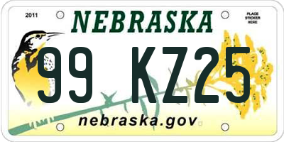 NE license plate 99KZ25