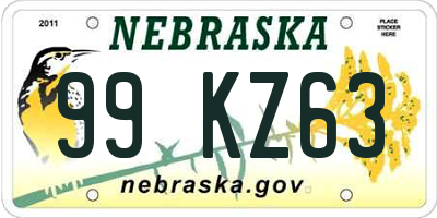 NE license plate 99KZ63