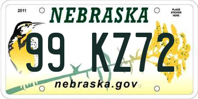 NE license plate 99KZ72