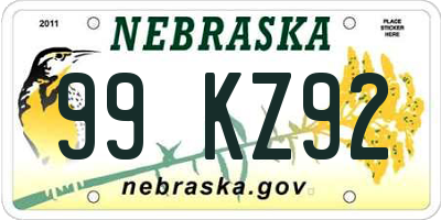 NE license plate 99KZ92