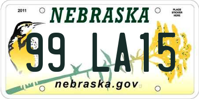 NE license plate 99LA15