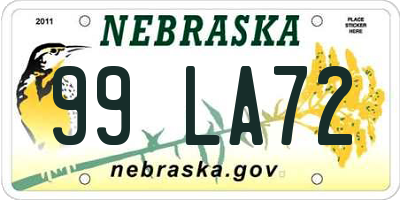 NE license plate 99LA72
