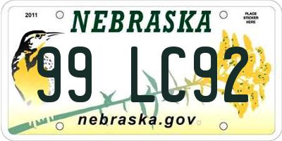 NE license plate 99LC92