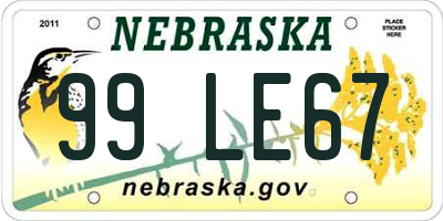 NE license plate 99LE67