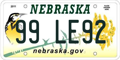 NE license plate 99LE92