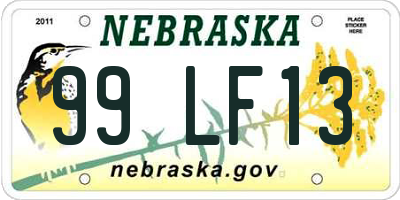 NE license plate 99LF13