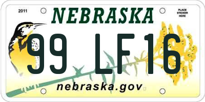 NE license plate 99LF16