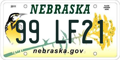 NE license plate 99LF21