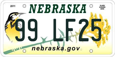 NE license plate 99LF25