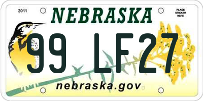 NE license plate 99LF27