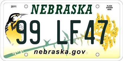 NE license plate 99LF47