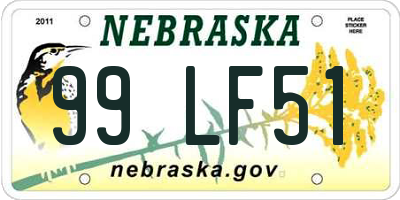 NE license plate 99LF51