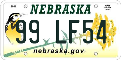 NE license plate 99LF54