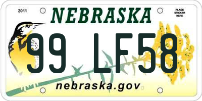 NE license plate 99LF58